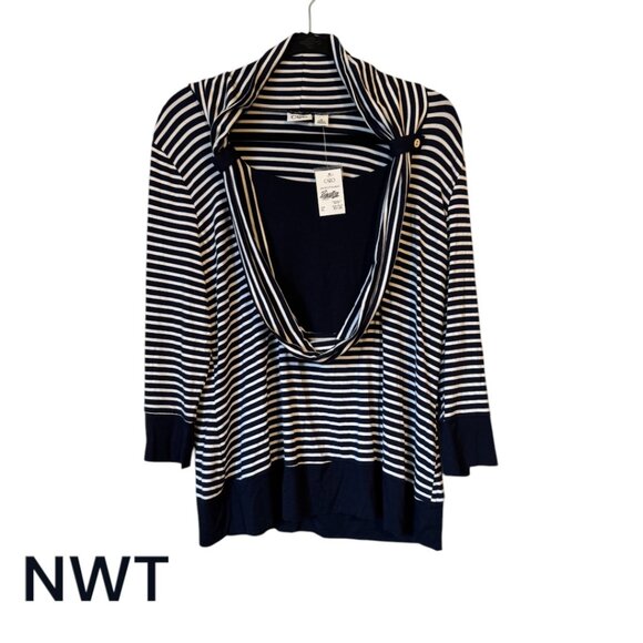 NWT NAVY/WHITE 3/4 SLEEVE TOP XLARGE #F - Picture 1 of 10